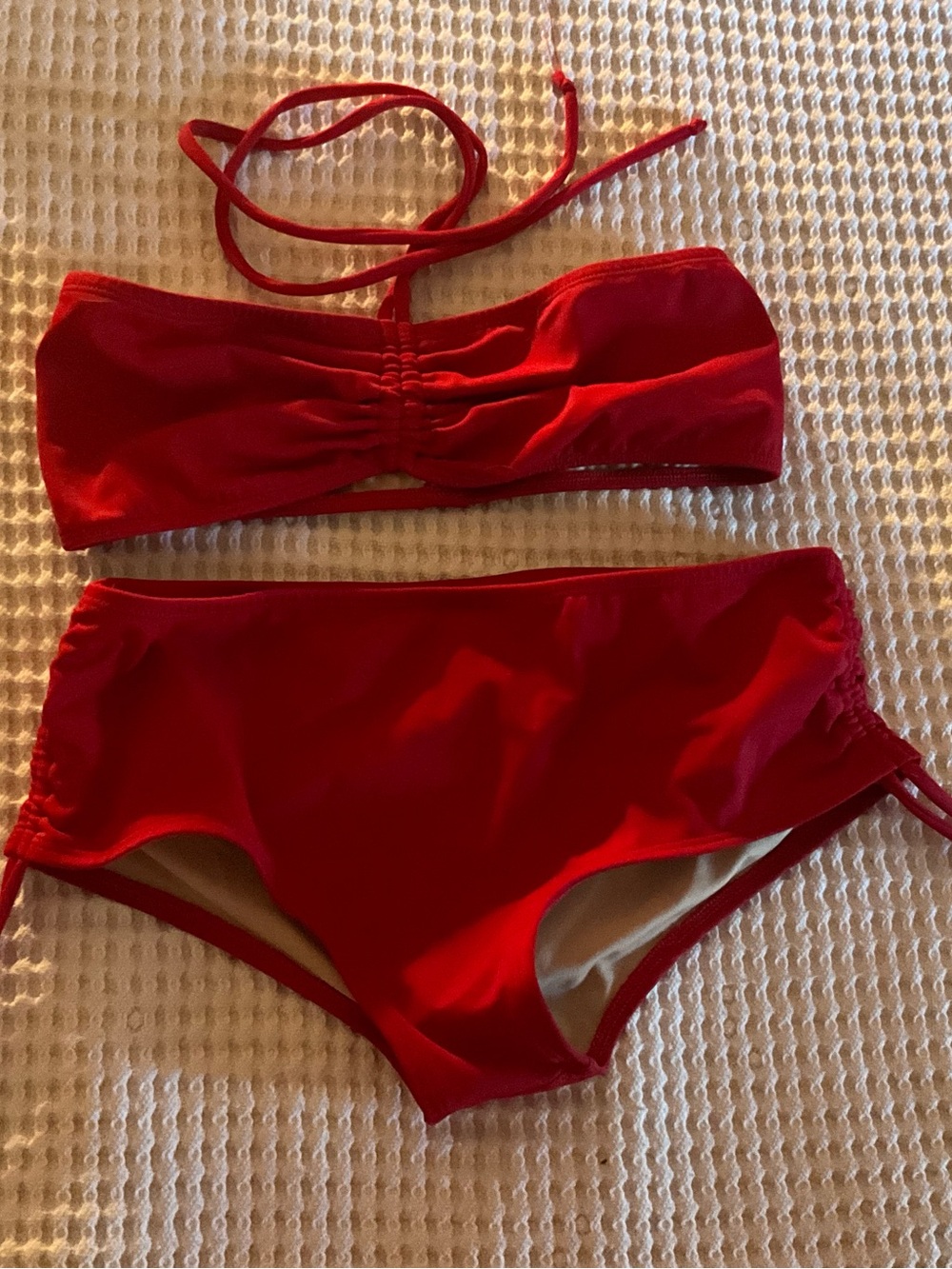 Red Bandeau Two-Piece Women's Bikini with Removable Halter